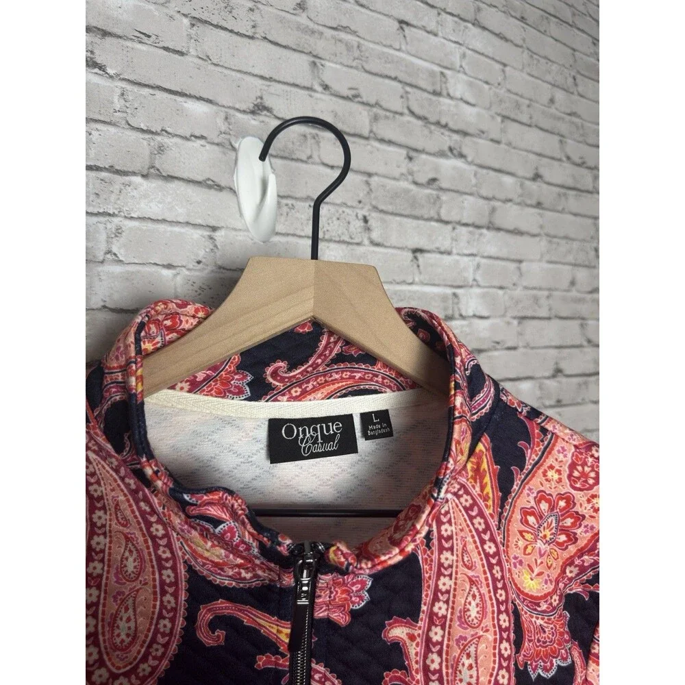 Onque Casual Women's Paisley Floral Full Zip Jacket - Size L - Picture 3 of 5